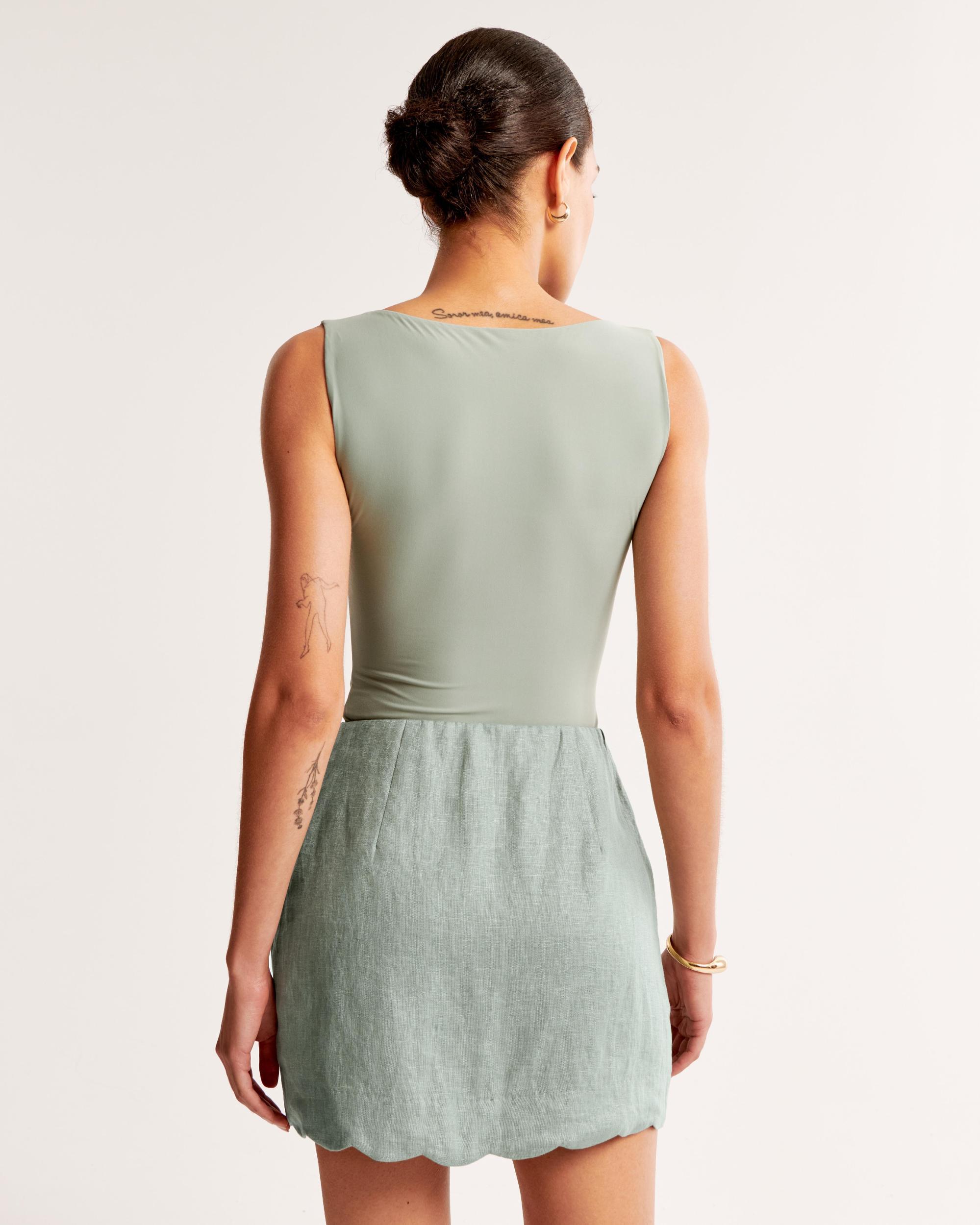 Premium Linen Scallop-Hem Mini Skort Product Image