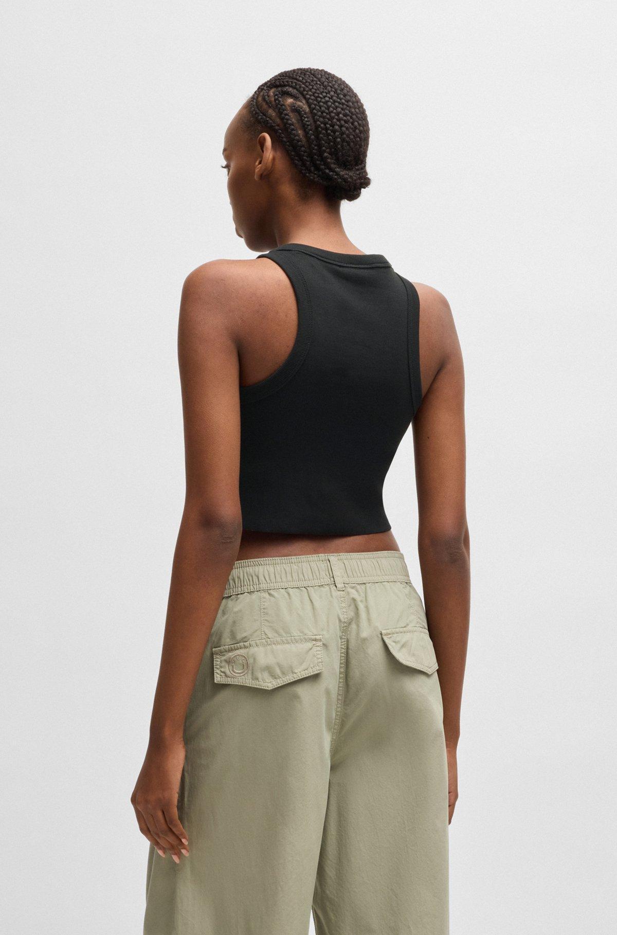 Tank top in ribbed stretch cotton with logo badge Product Image