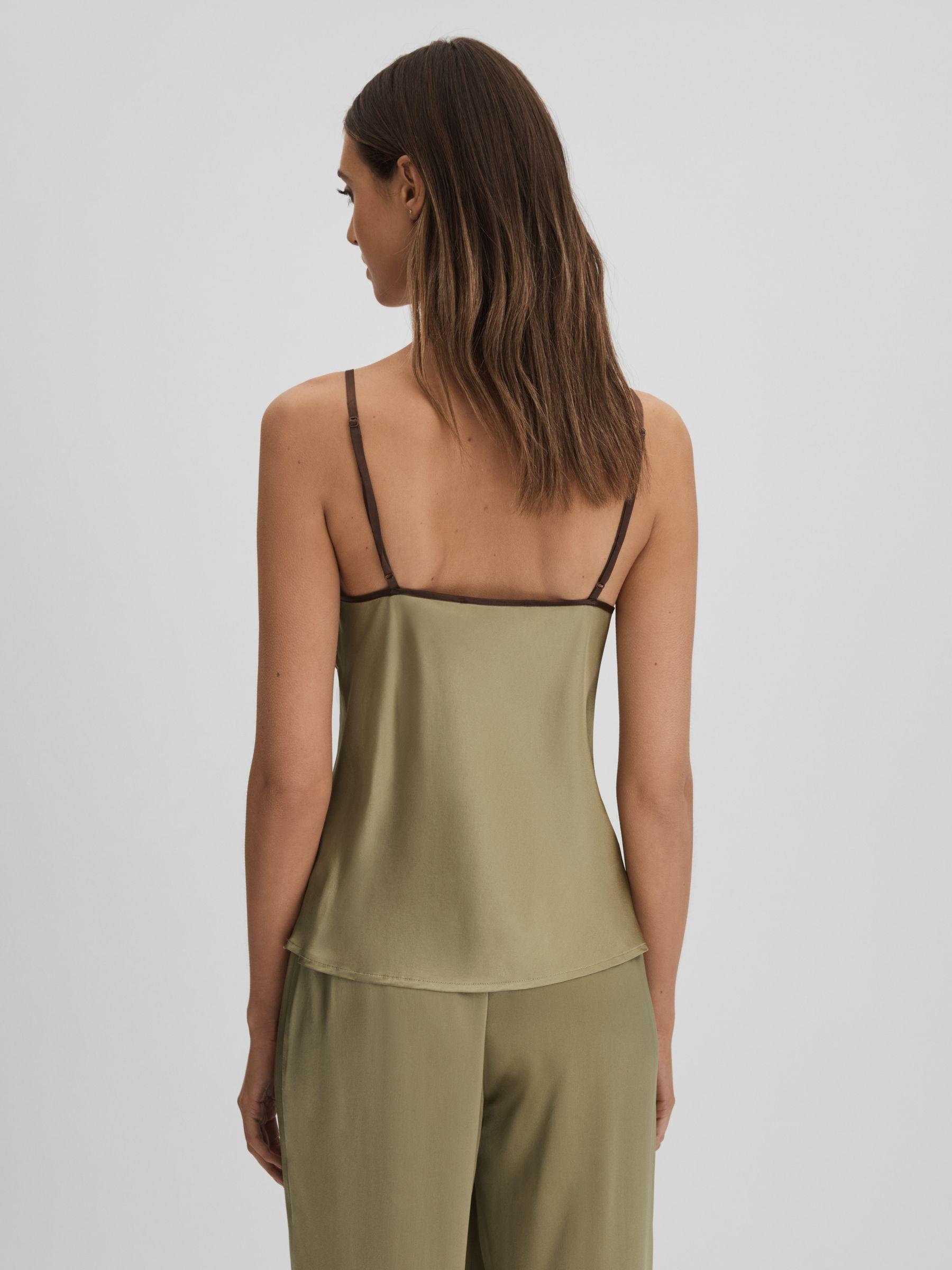 Maison Essentiele Silk Contrast Trim Cami in Olive Product Image