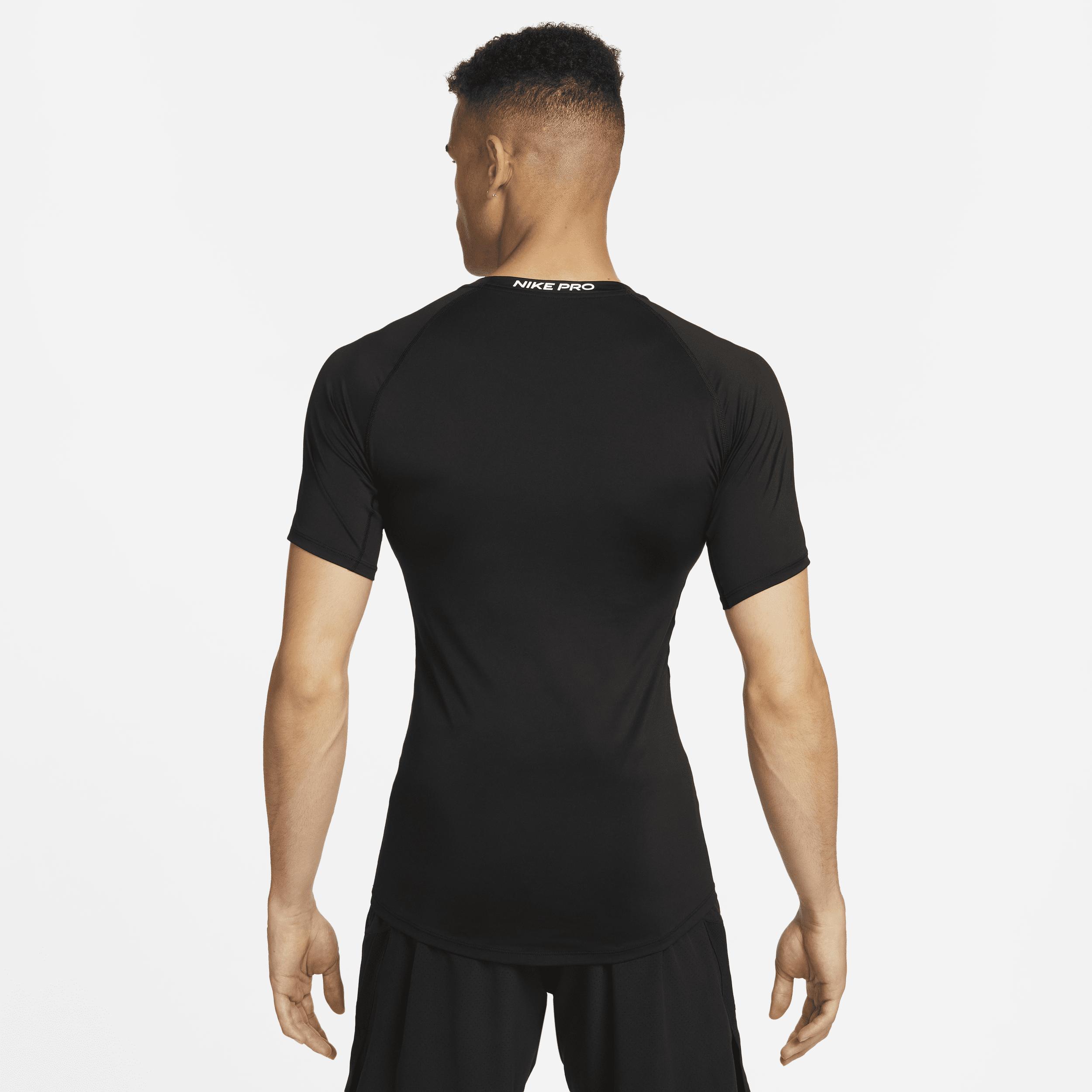 Nike Mens Pro Dri-FIT Tight Short-Sleeve Fitness Top in Black/White Product Image