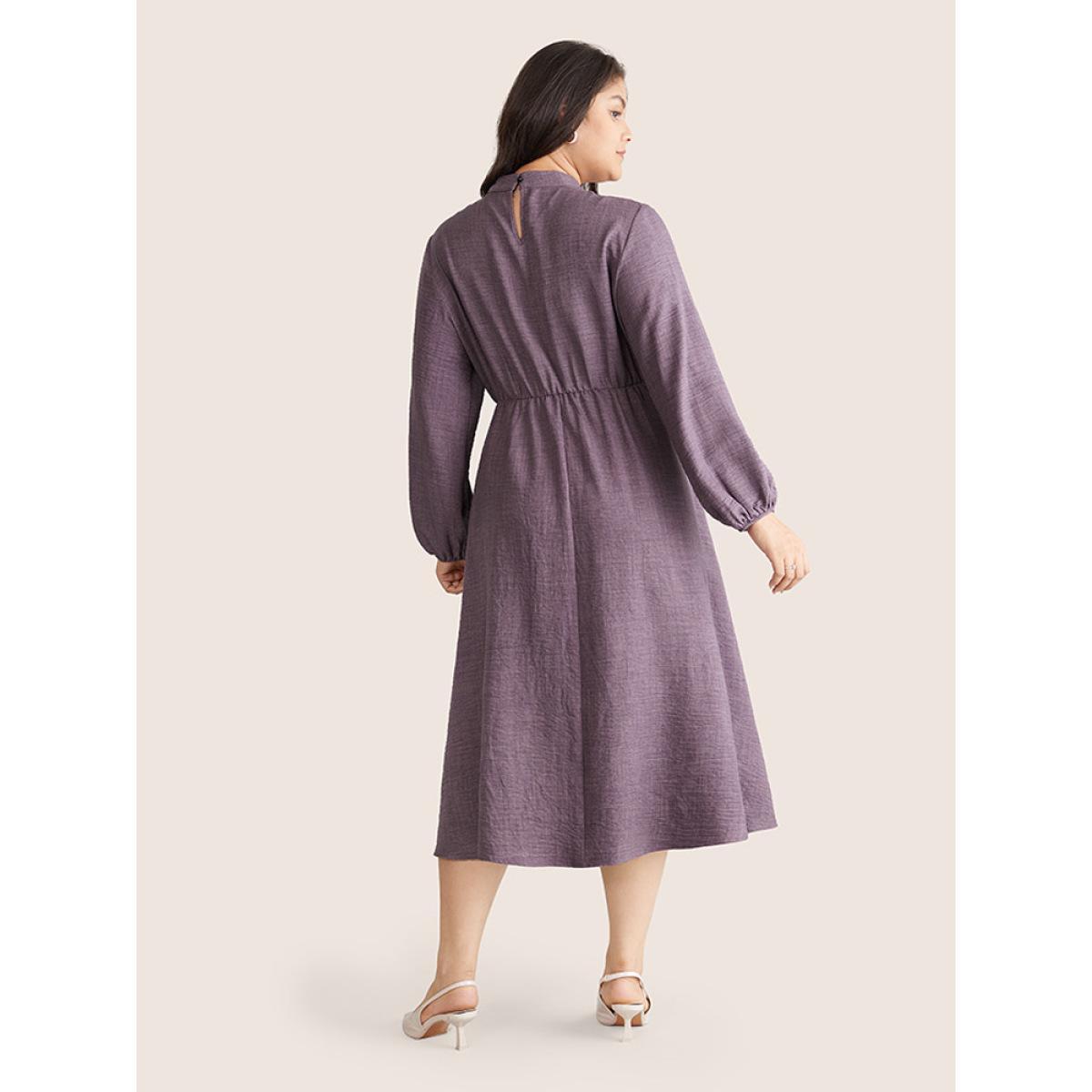 Plus Size Static-Free Elastic Waist Twist Neck Lantern Sleeve Dress Mauve Women Office Elastic cuffs Keyhole Cut-Out Long Sleeve Curvy Midi Dress BloomChic 26/4X Product Image