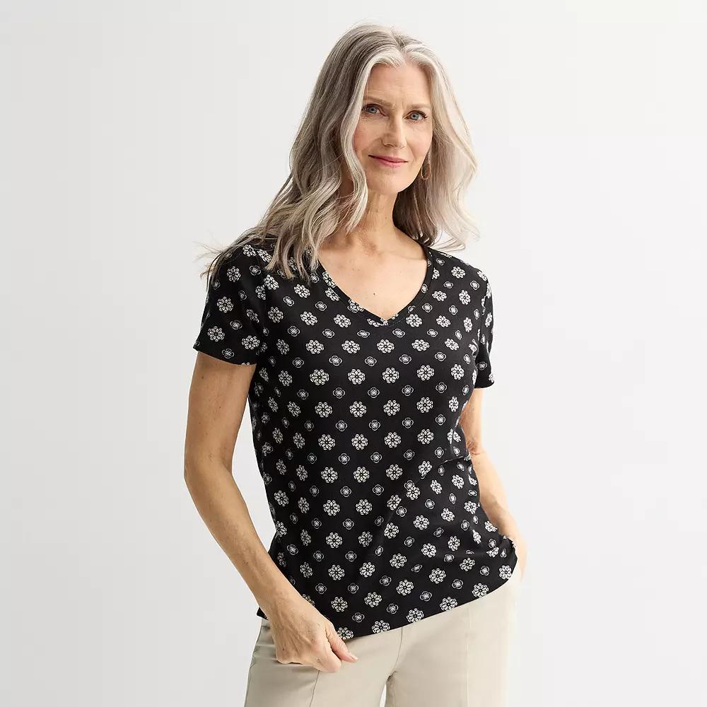 Women's Croft & Barrow® Essential V-Neck Tee, Size: XS, Black Mini Geo Product Image