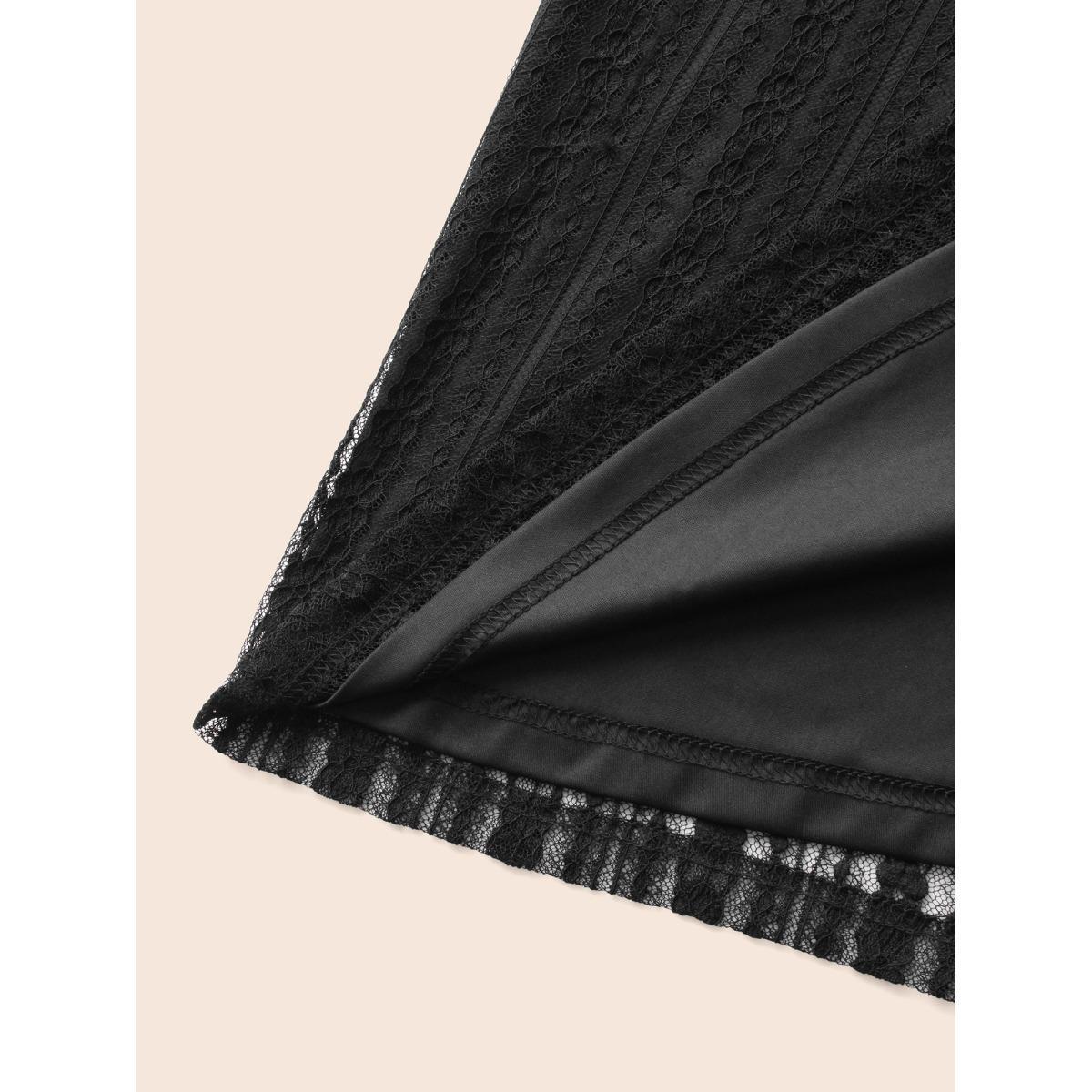 Plus Size Spellbound Halter Neck Sheer Midi Dress Black Women Cocktail Woven ribbon&lace trim Party Curvy Bloomchic 26/4X Product Image