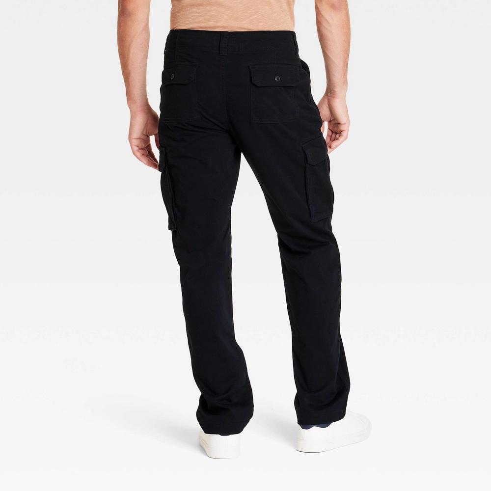 Men's Straight Fit Cargo Pants - Goodfellow & Co™ Black 40x30: Midweight Cotton Blend, Stretch, Machine Washable Product Image
