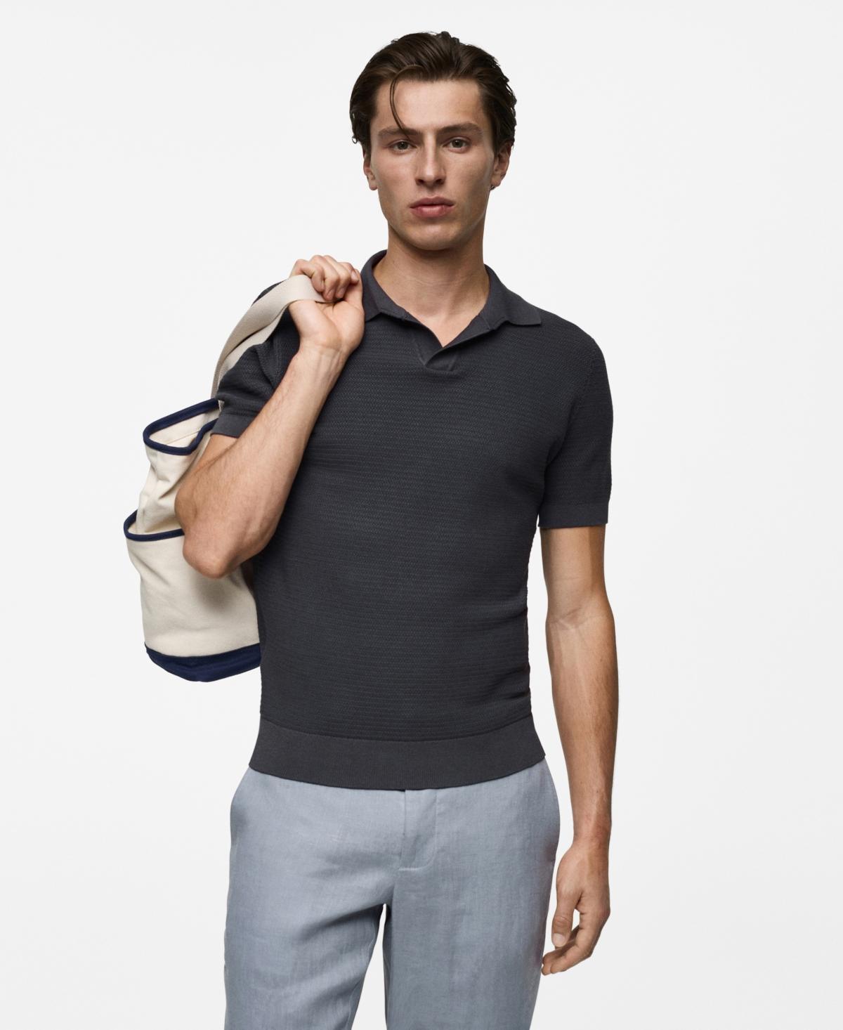 Tencel™ cotton polo shirt with braided knit - Men | MANGO USA Product Image