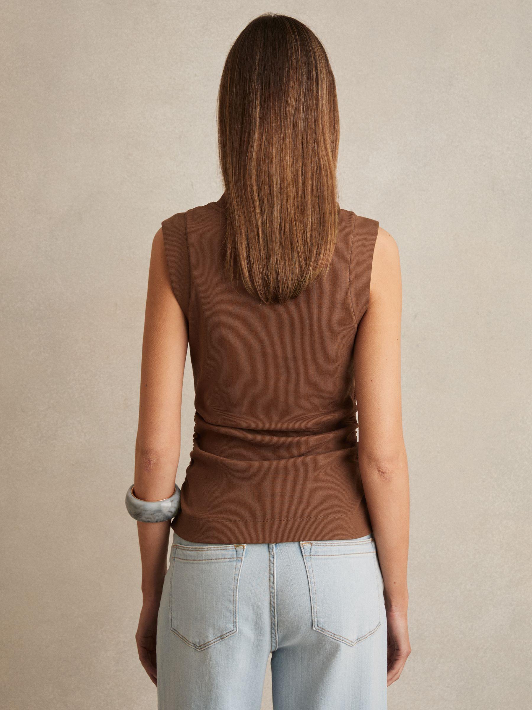 Ribbed Ruched Waist Vest in Toffee Brown Product Image