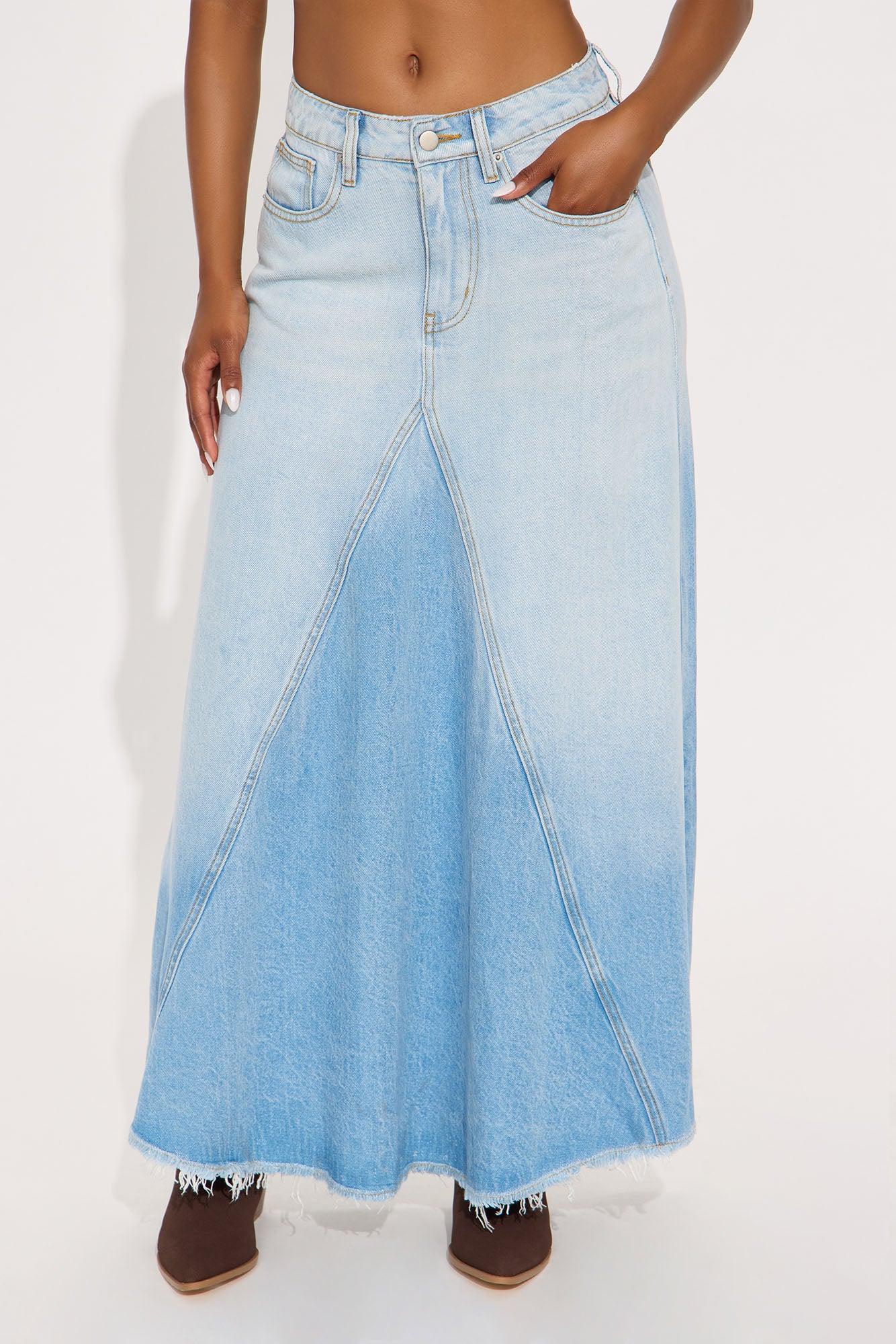Daydreamer Low Rise Denim Midi Skirt - Light Wash Product Image