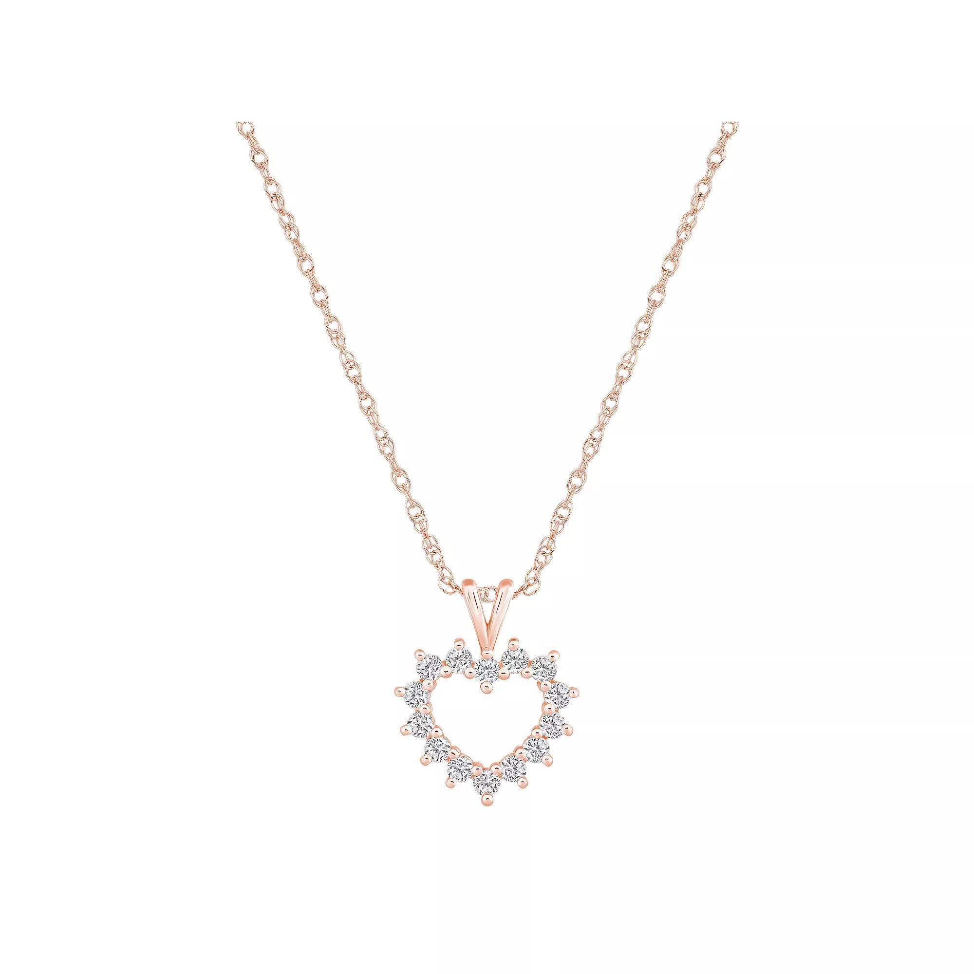 Alyson Layne 14k Gold 1/4 Carat T.W. Diamond Petite Open Heart Pendant Necklace, Women's, Size: 18", 14k Rose Gold Product Image