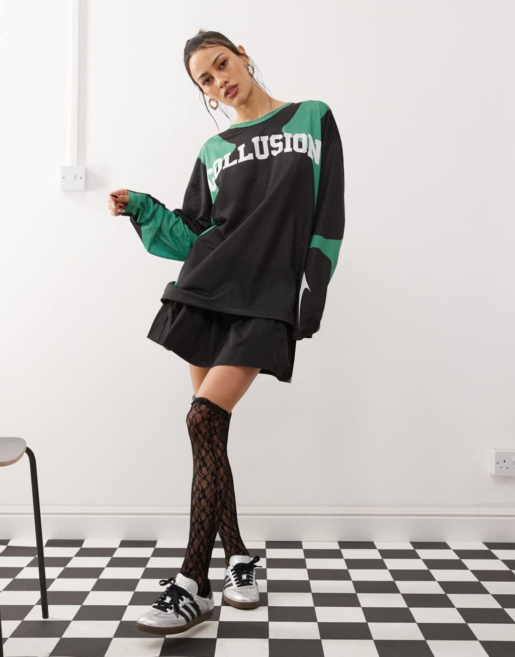COLLUSION oversize airtex football t-shirt with logo print in multi Product Image