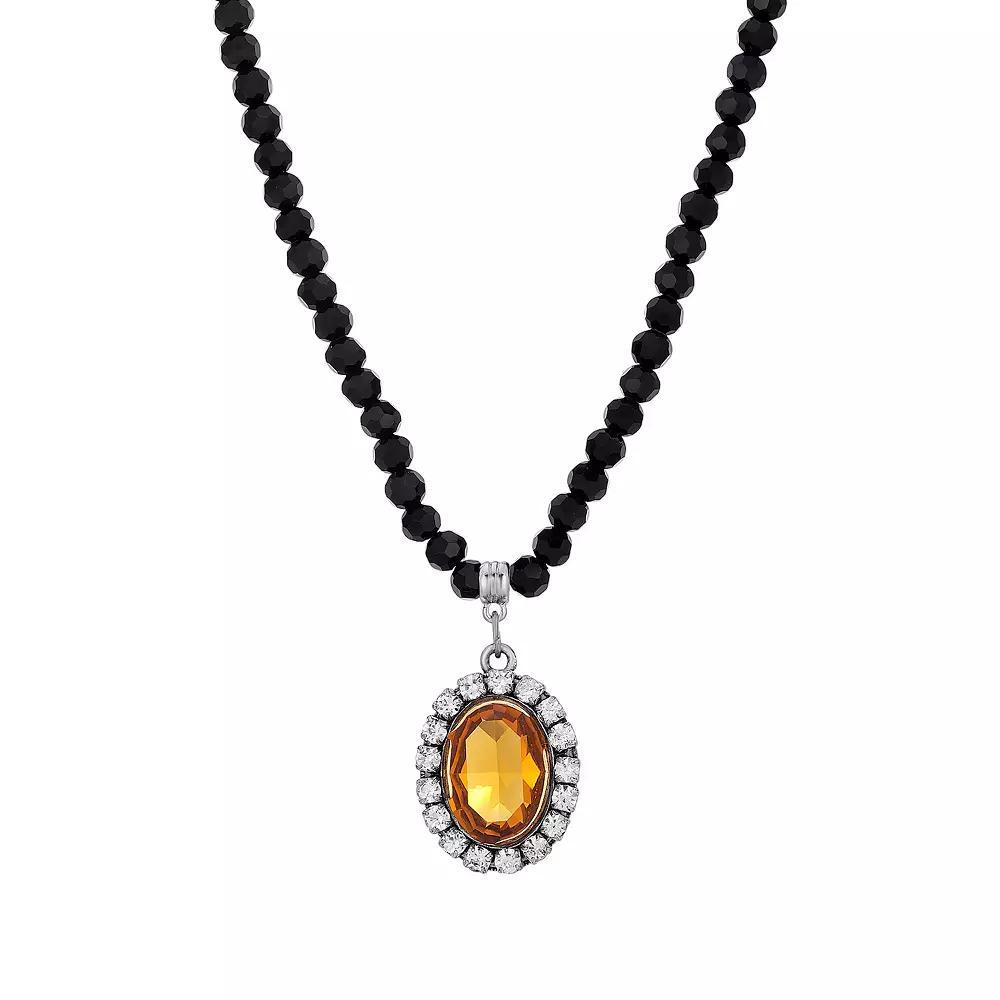 1928 Silver Tone Crystal Black Beaded Necklace, Womens, Blue Product Image