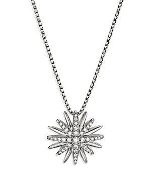 Womens Starburst Pendant Necklace in Sterling Silver with Diamonds, 19mm Product Image
