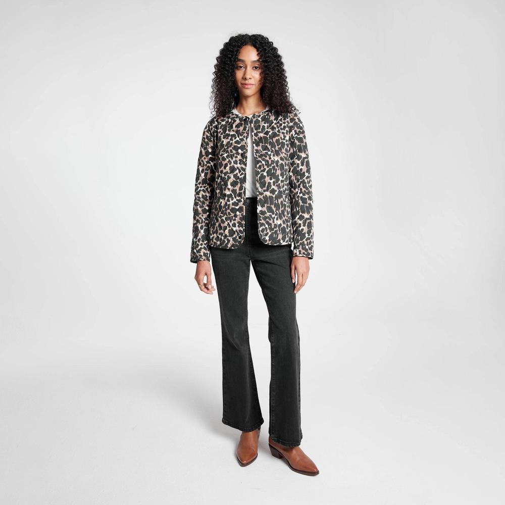 Womens Quilted Jacket - A New Day Brown Leopard Print XS Product Image