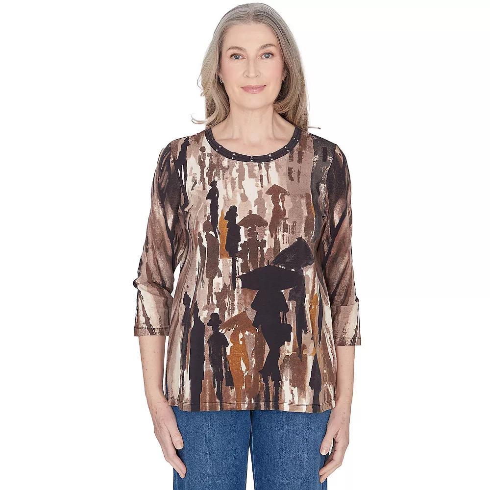 Petite Alfred Dunner Conversational Crewneck Top, Women's, Size: XL Petite, Neutral Product Image