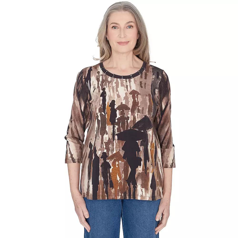 Petite Alfred Dunner Conversational Crewneck Top, Women's, Size: XL Petite, Neutral Product Image