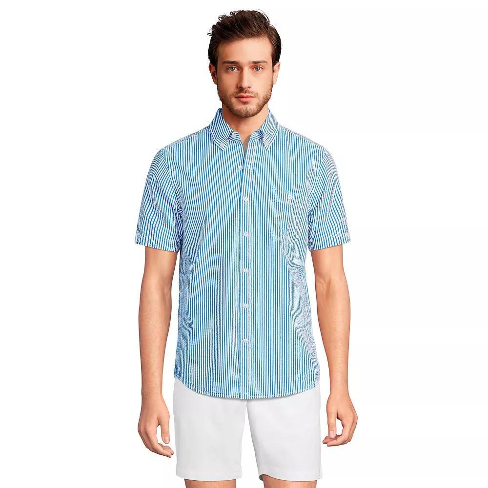 Men's Lands' End Button-Down Seersucker Shirt, Size: Small, White Product Image