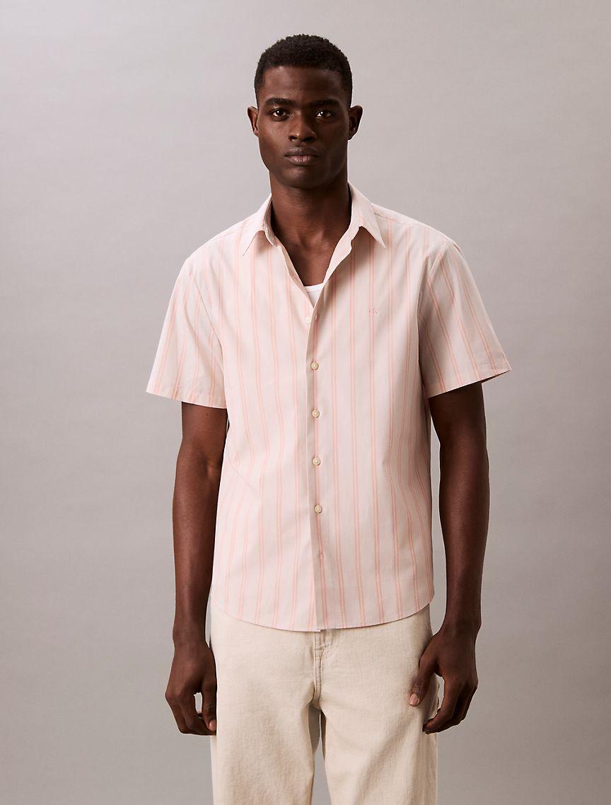 Calvin Klein Mens Poplin Stripe Classic Button-Down Shirt - Multi Product Image