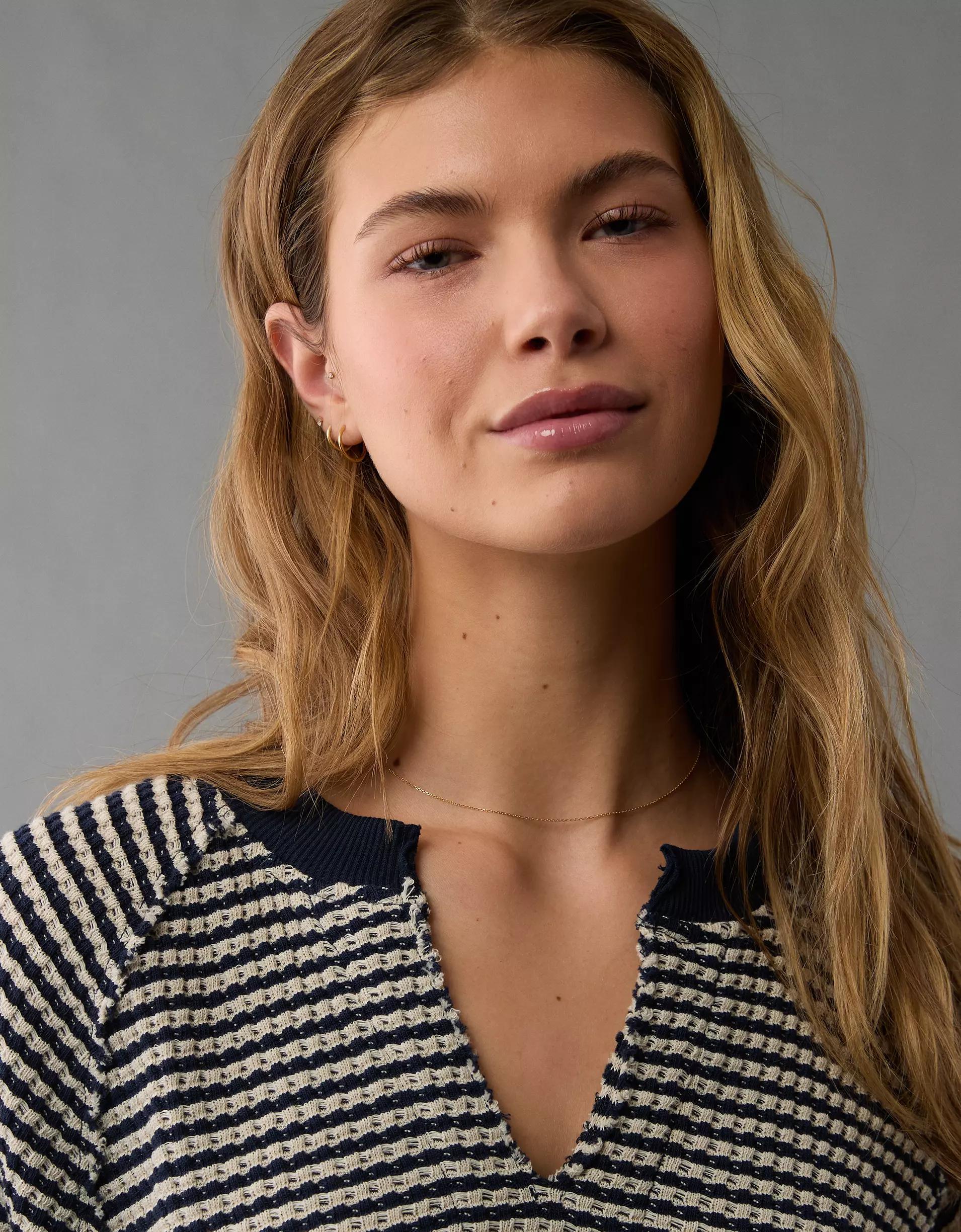AE Big Hug Notch Neck Waffle Sweatshirt Product Image