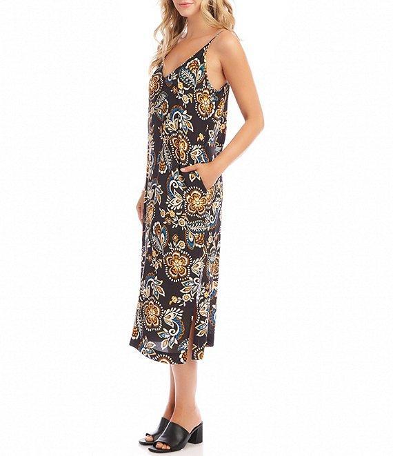 Karen Kane Floral Scoop Neck Side Slit Midi Dress Product Image