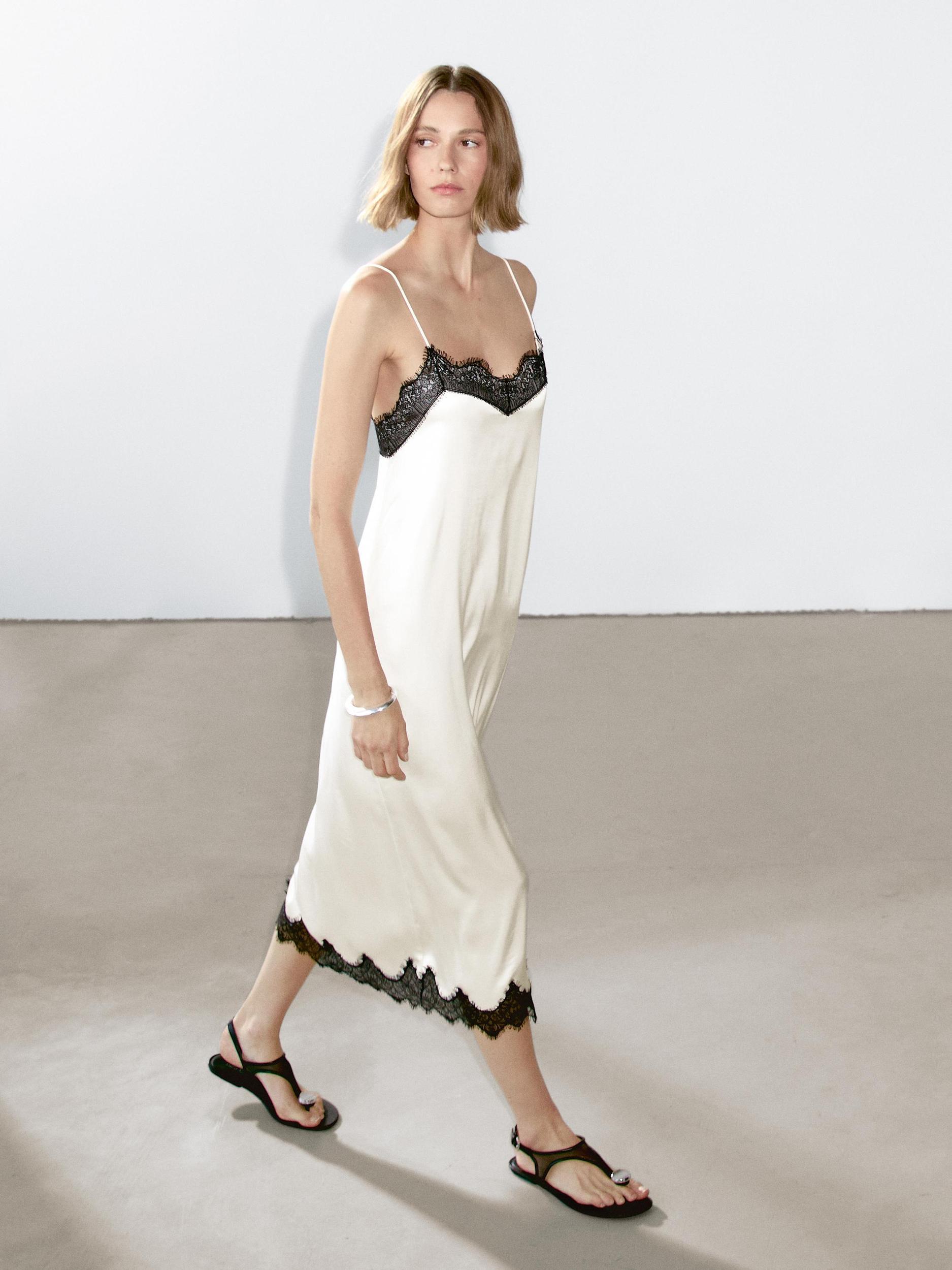 Contrast lace-trimmed midi dress Product Image