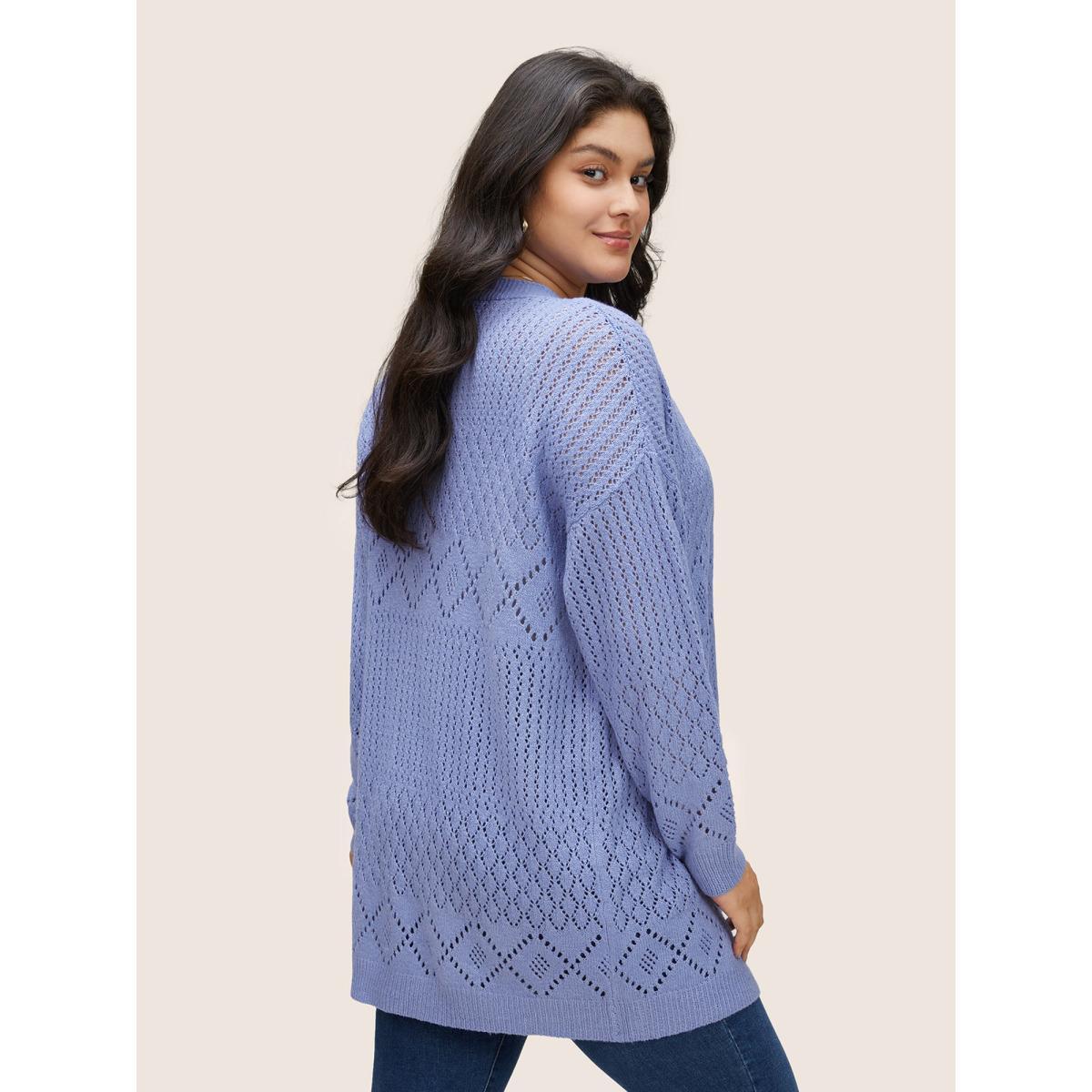 Plus Size Supersoft Essentials Geometric Hollow Out Cardigan BlueViolet Women Casual Long Sleeve Everyday Cardigans BloomChic 10/M Product Image