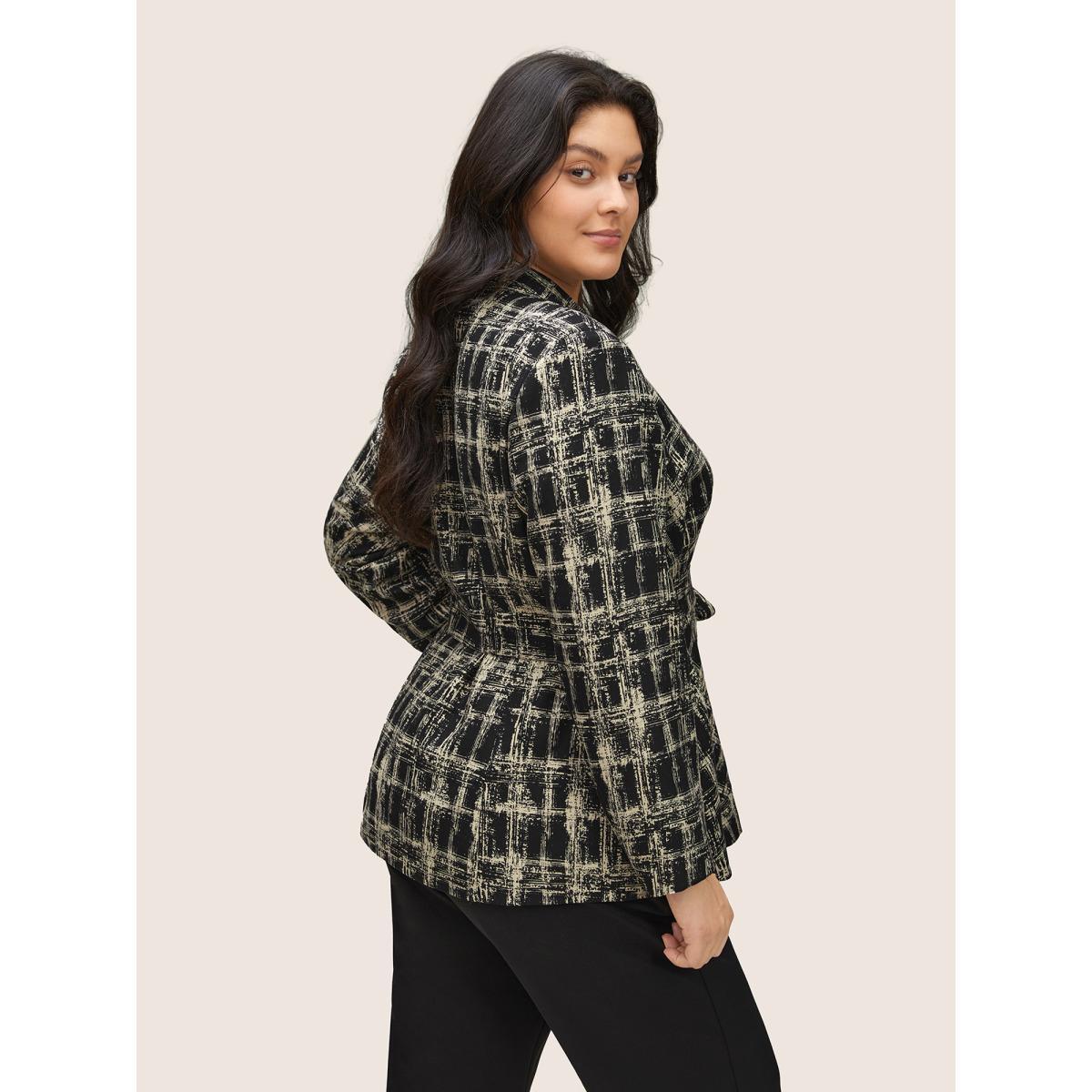 Plus Size Geometric Pocket Belted Lined Blazer Black Women Work Geometric Non Sleeve Long Sleeve V-neck 18-20/2X Patch pocket Belt At the Office Blazers BloomChic Product Image