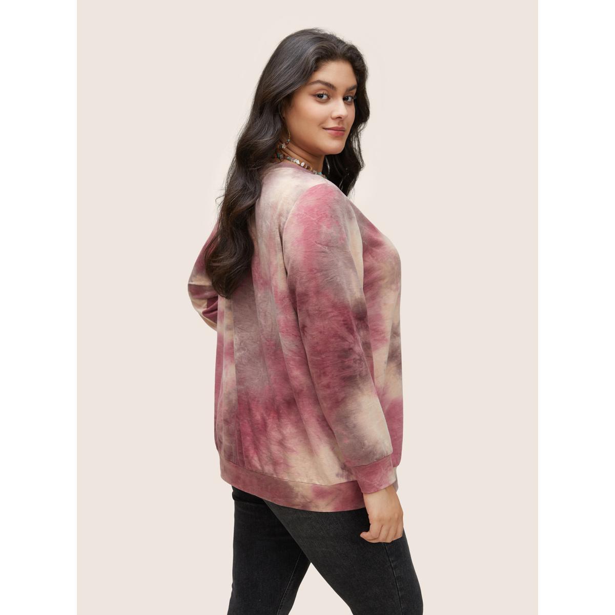 Plus Size Tie Dye Round Neck Sweatshirt Women Burgundy Casual Non Round Neck Everyday Sweatshirts BloomChic 18-20/2X Product Image