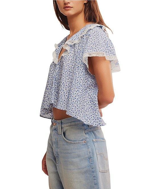Free People Truly Yours Floral Print Split V Neck Short Sleeve Blouse Product Image