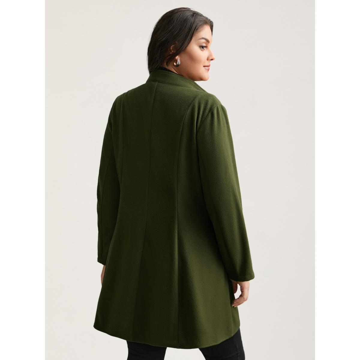 Plus Size Solid Wrap Button Up Asymmetrical Hem Coat Women ArmyGreen Elegant Button Ladies Everyday Winter Coats BloomChic 26/4X Product Image