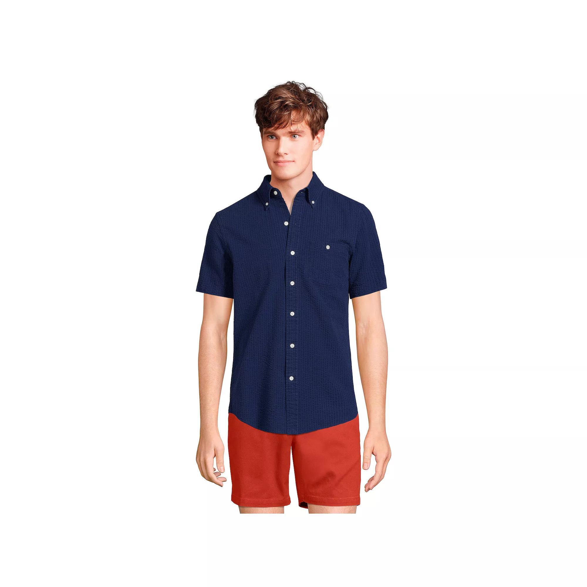 Men's Lands' End Button-Down Seersucker Shirt, Size: Small, White Product Image