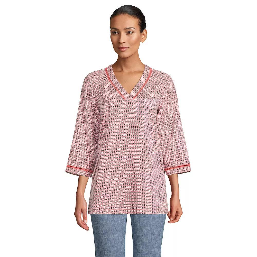 Women's Lands' End Rayon 3/4 Sleeve Tunic Top, Size: Small, Blue Pin Dot Product Image