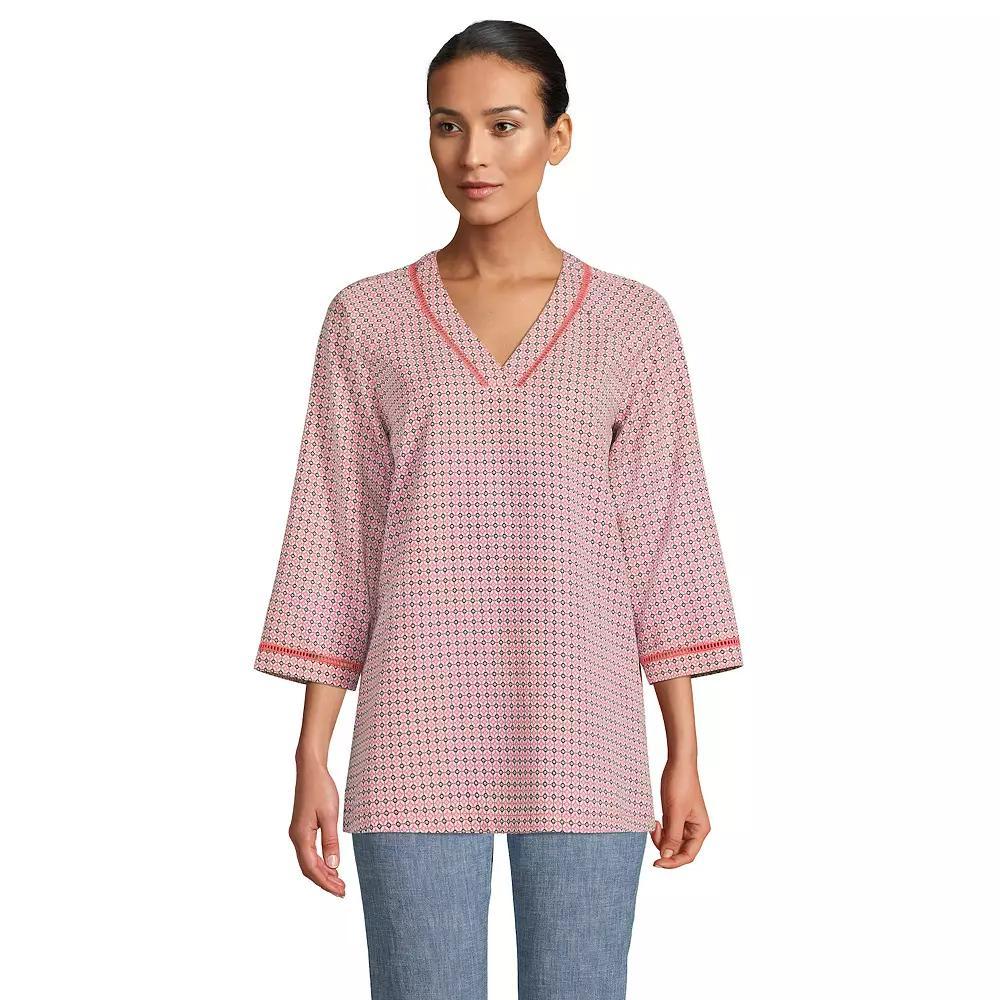 Women's Lands' End Rayon 3/4 Sleeve Tunic Top, Size: Small, Blue Pin Dot Product Image