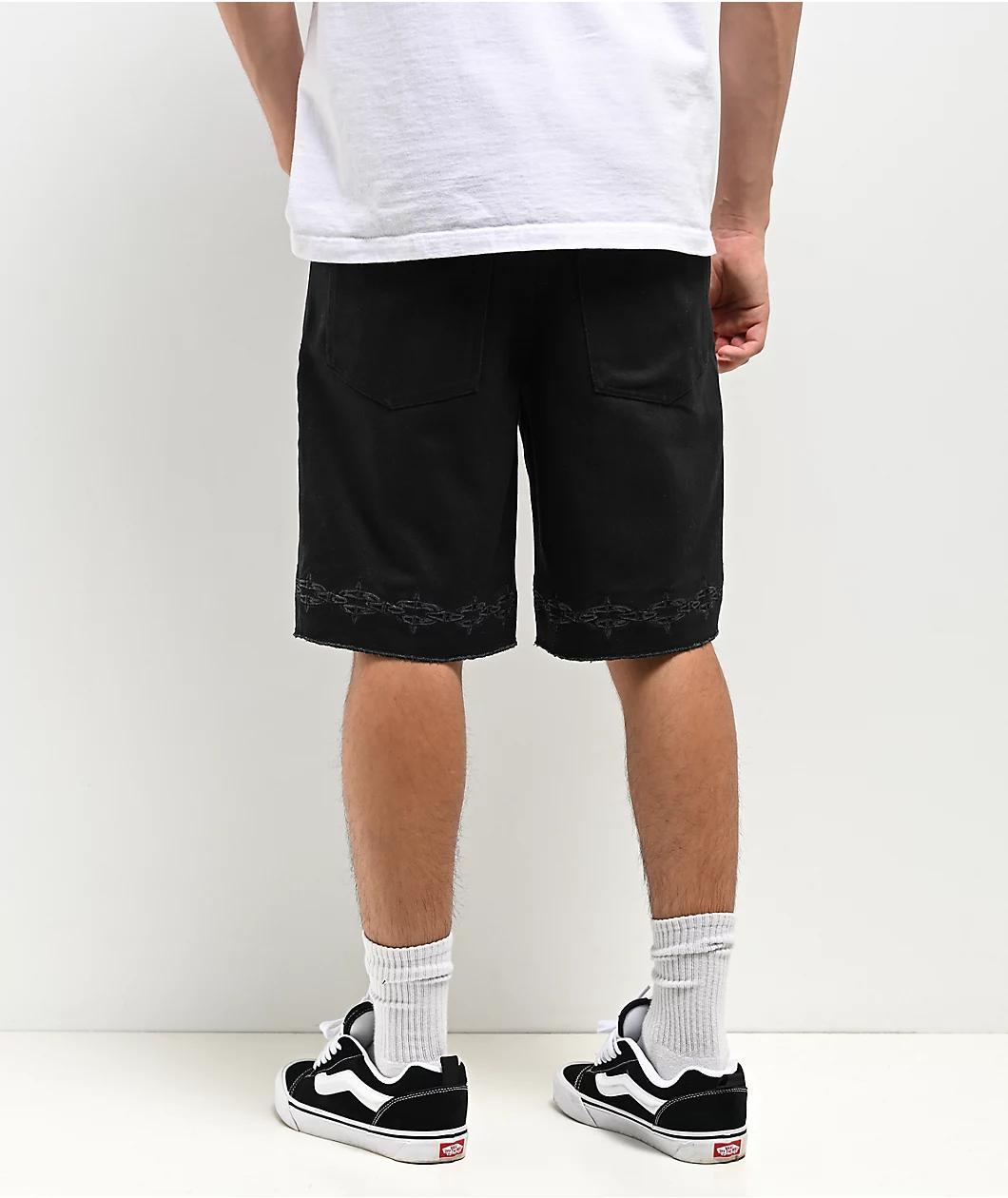 Lurking Class by Sketchy Tank Spiked Chain Black Denim Shorts Product Image