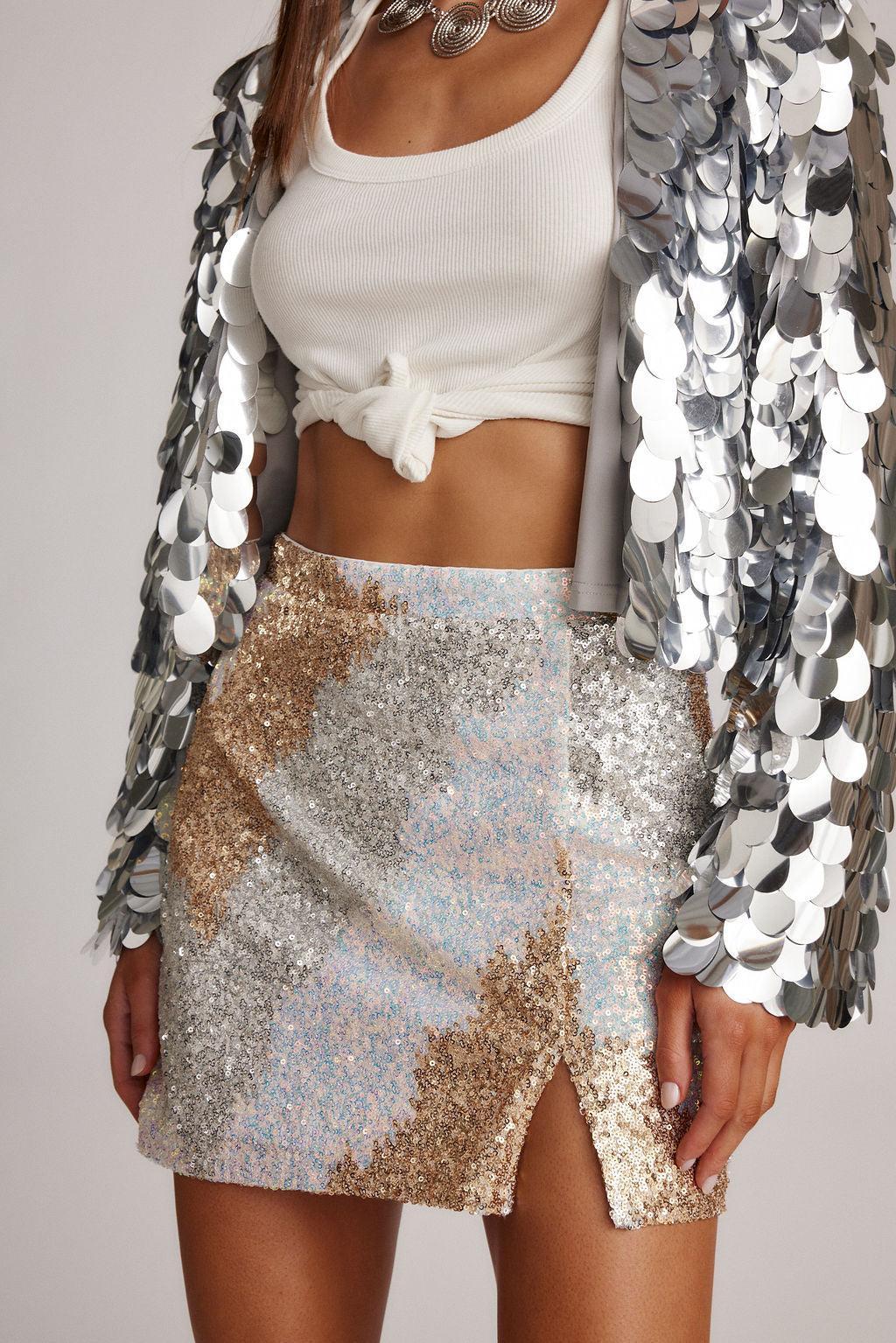 Genevieve Ivory Multi Sequin Mini Skirt Product Image