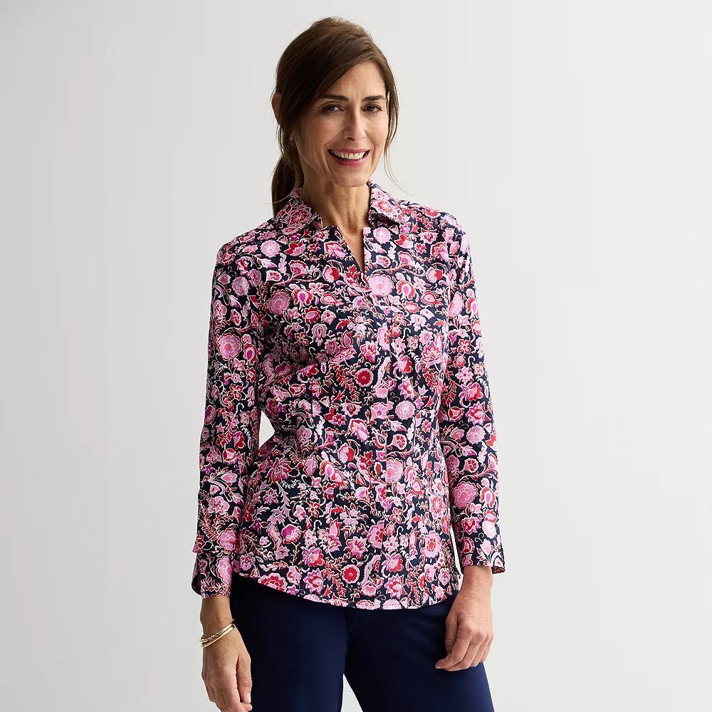 Womens Croft & Barrow Tailored Button-Down Shirt Blue Red Floral Vine Product Image