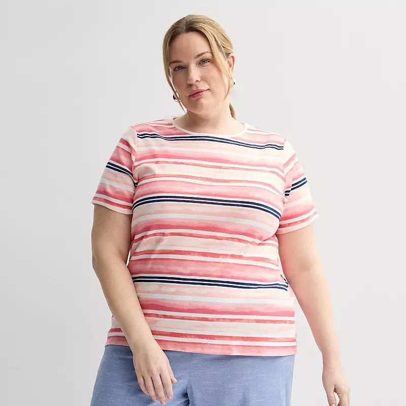 Plus Size Croft & Barrow® Essential Crewneck Top, Women's, Size: 4XL, Pink Painted Stripe Product Image