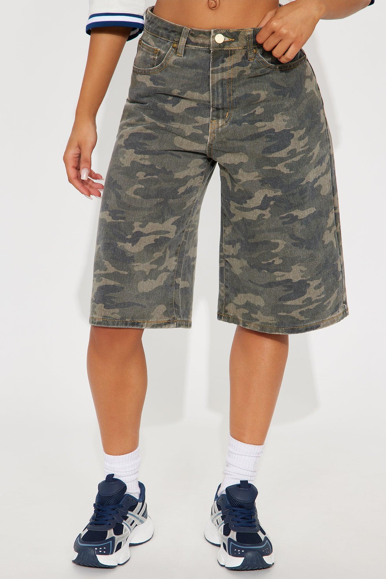 Such A Trooper Camo Denim Jorts - Olive Product Image