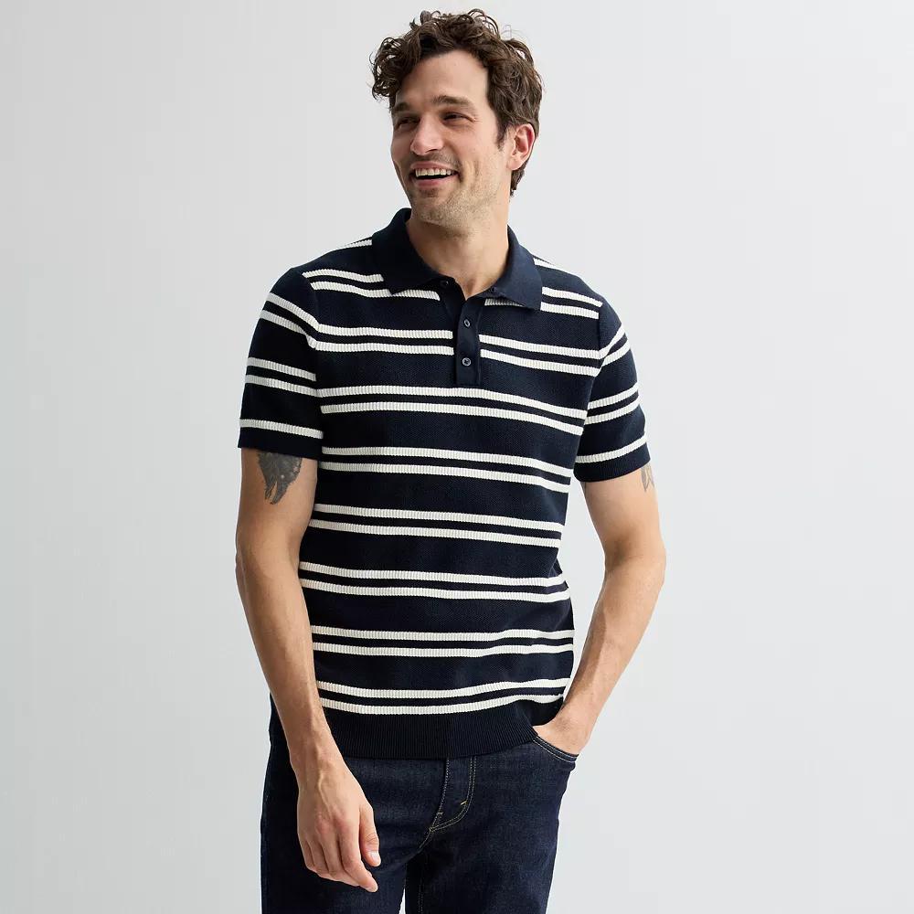 Men's Sonoma Goods For Life® Short Sleeve Nautical Striped Sweater Polo, Size: Medium, Navy White Stripe Product Image