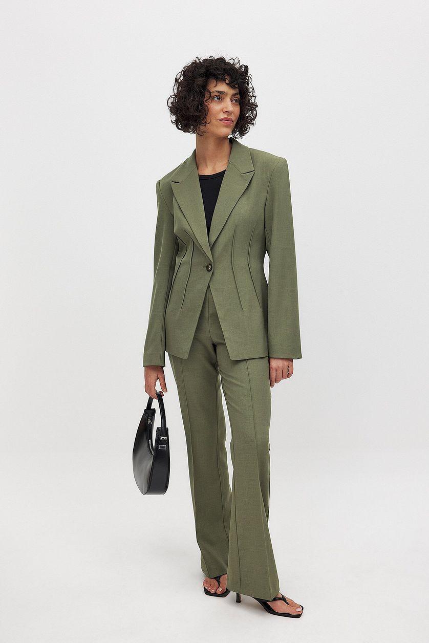 Flared Mid Waist Suit Pants Product Image