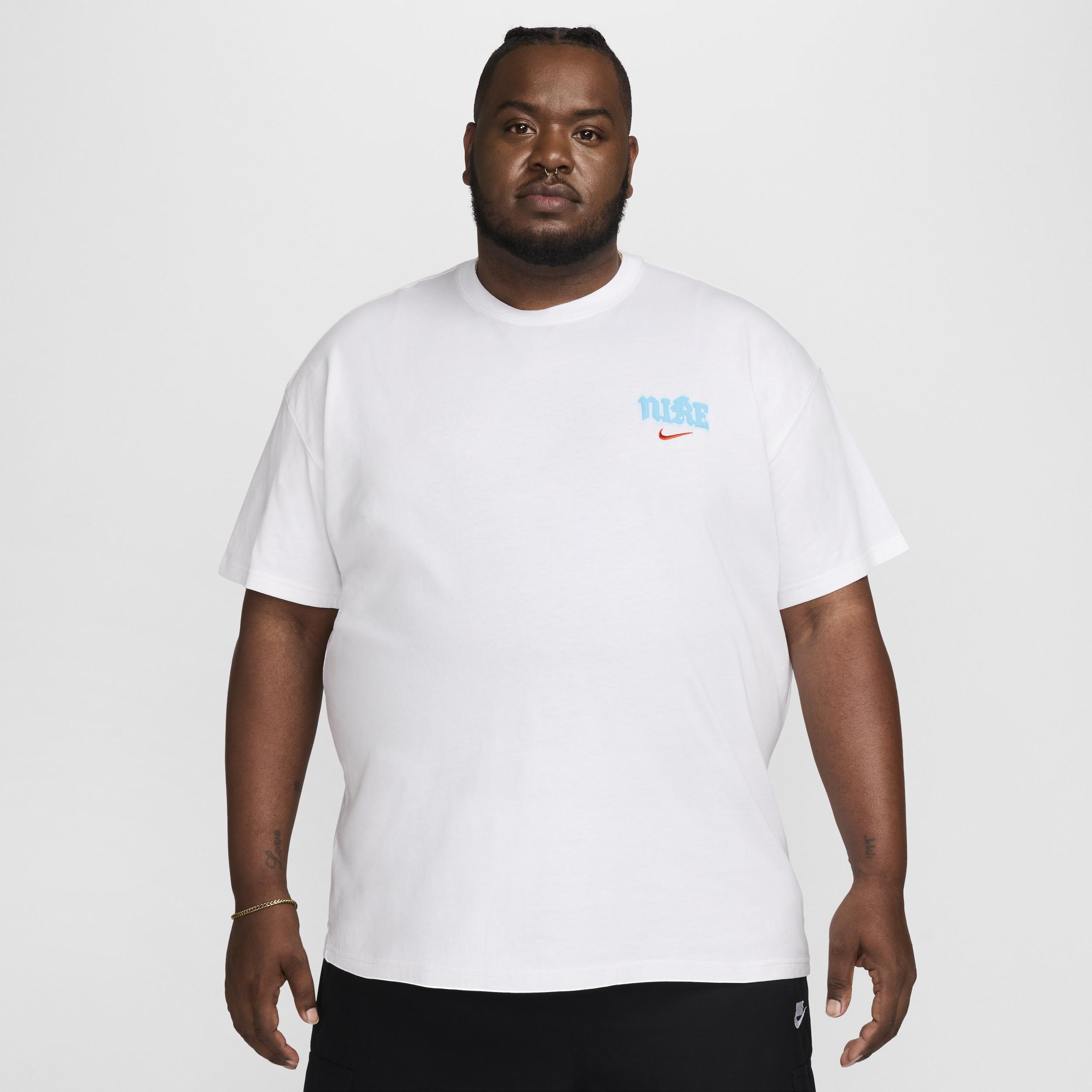 Nike Men's Sportswear Swoosh High T-Shirt in White/White Size XL 100% Cotton Product Image