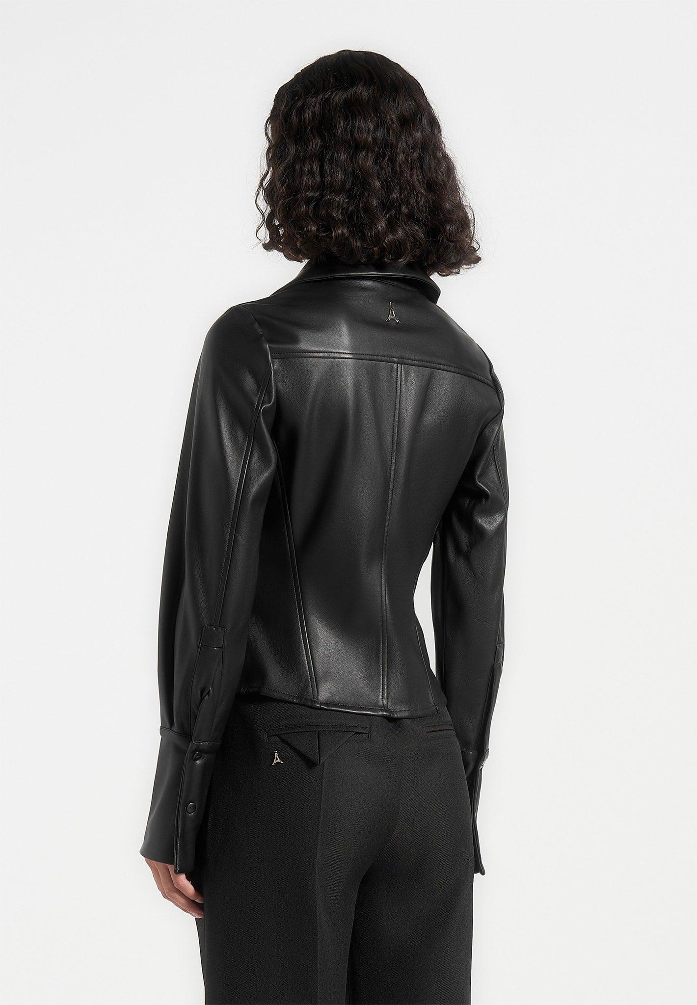 Sonia - Leather Angled Shirt - Black Female Product Image