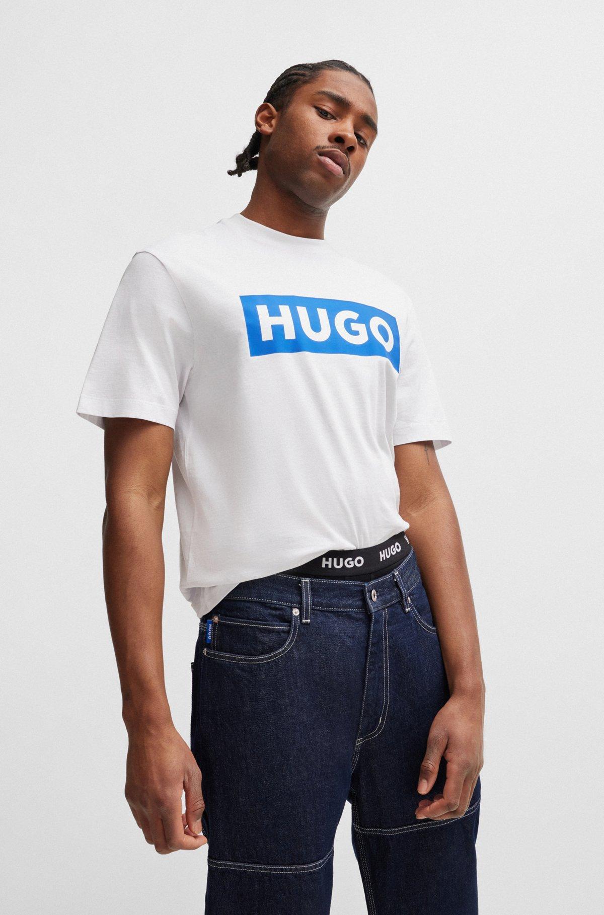 Cotton-jersey T-shirt with blue logo Product Image