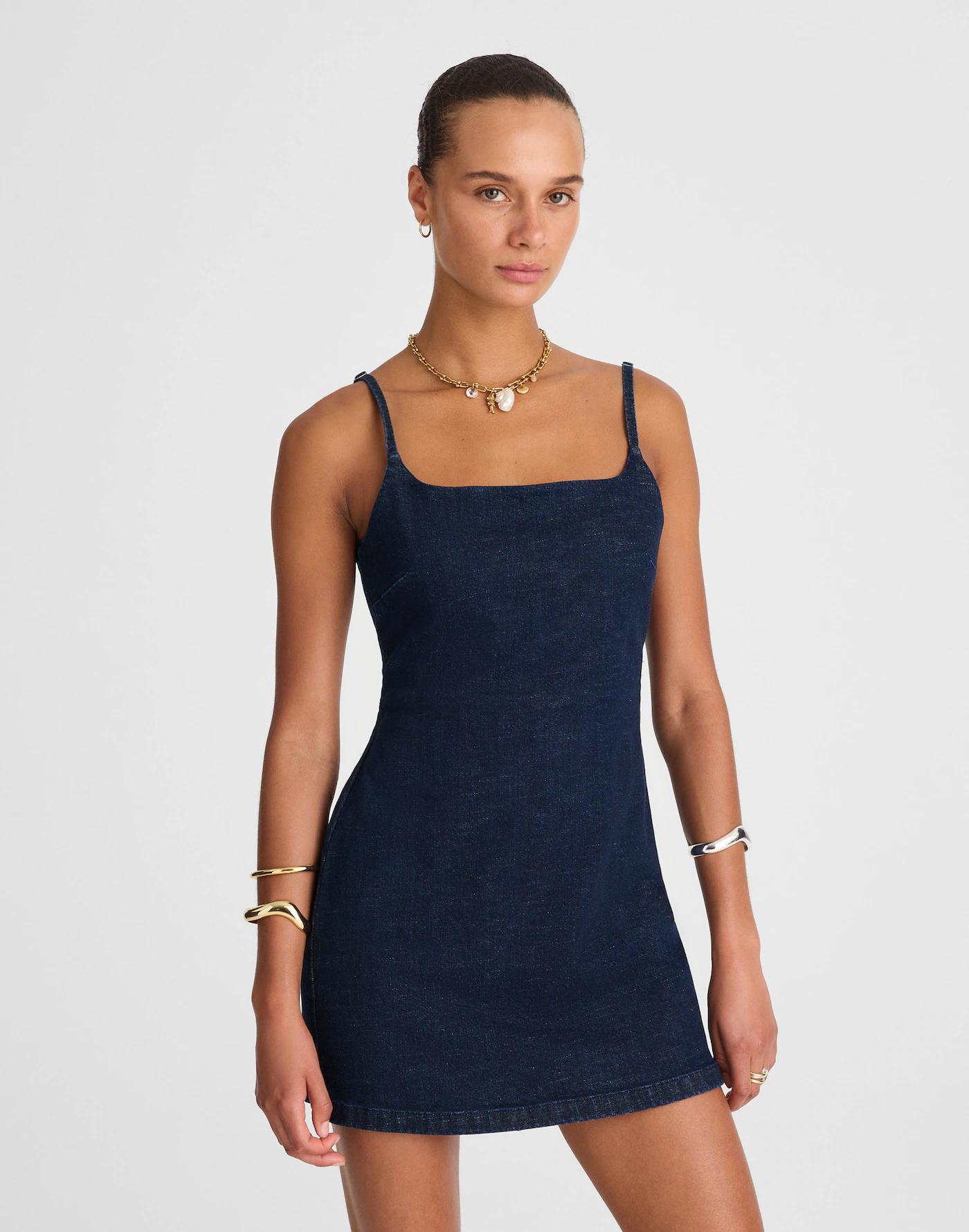 Denim Squareneck Romper in Briant Wash Product Image