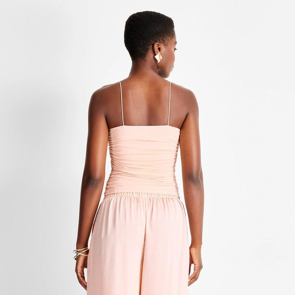 Womens Slim Fit Ruched Tank Top - Future Collective Peach Orange XS Product Image
