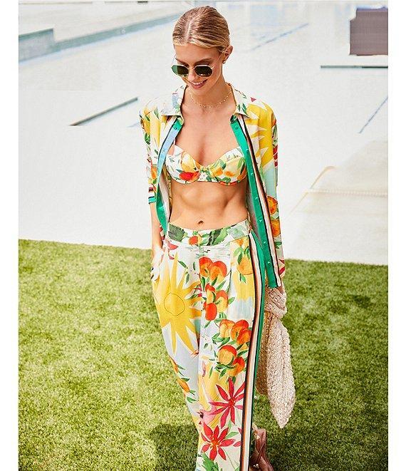 Antonio Melani Collins Tropical Fruit Print Coordinating Linen Wide Leg Pants Product Image