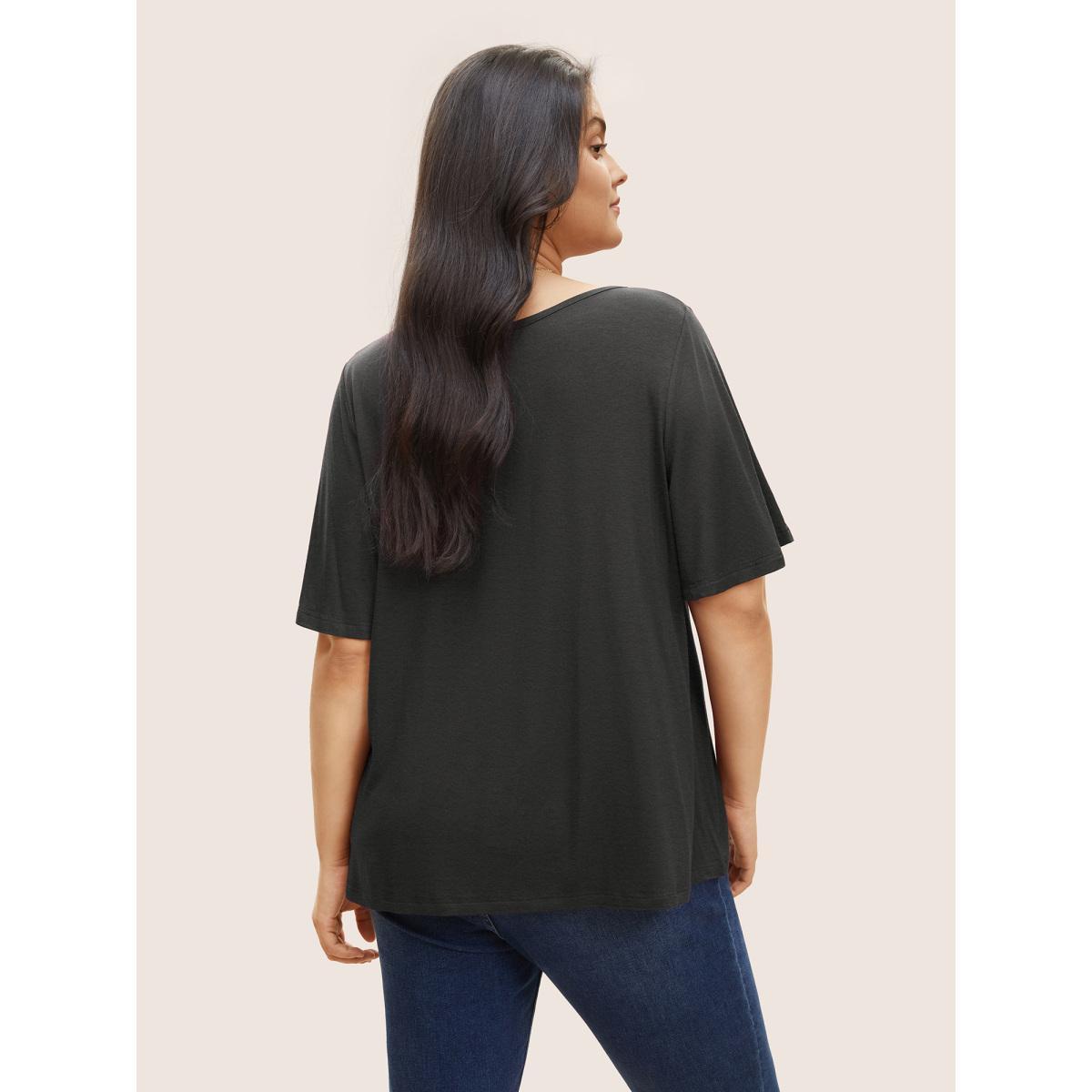 Plus Size Supersoft Essentials Twist Front Asymmetrical Neck T-shirt Teal Women Elegant Non Plain Asymmetrical Neck Everyday T-shirts BloomChic 30/6X Product Image