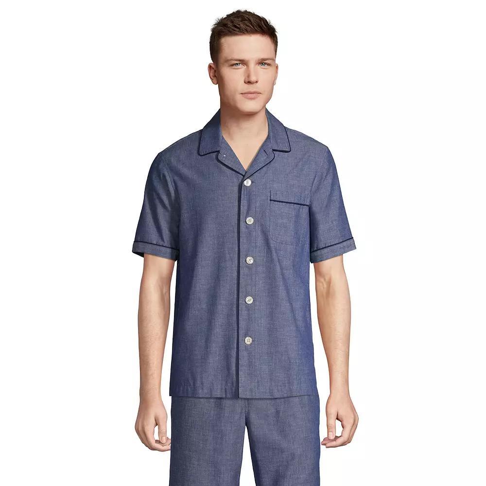 Men's Lands' End Poplin Pajama Shirt, Size: Large, Blue Chambray Product Image