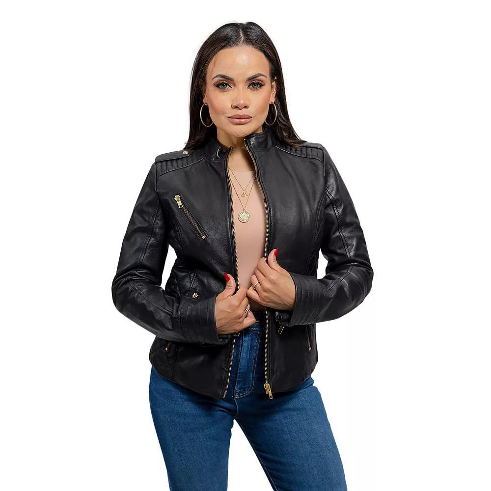 Women's Whet Blu Madelin Quilted Moto Leather Jacket, Size: XS, Black Product Image