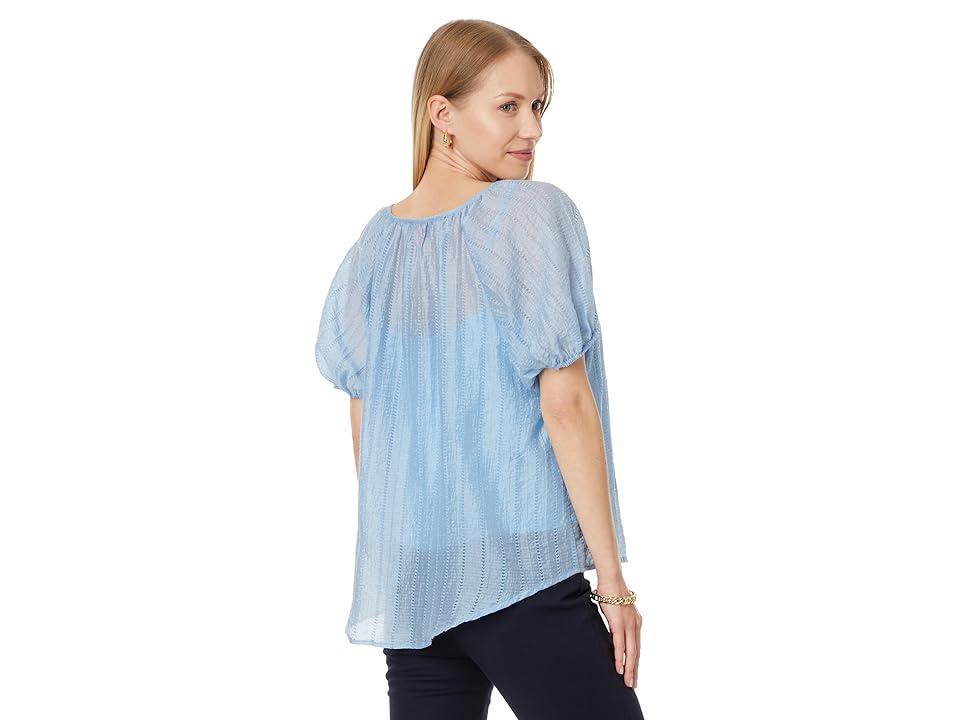 Vince Camuto Shirred V Neck Blouse W Short Puff Slvs (Airy Blue) Women's Clothing Product Image