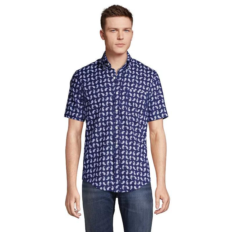 Big & Tall Lands' End No-Iron Button-Down Shirt, Men's, Size: Large Tall, Rain Blue Windowpane Product Image