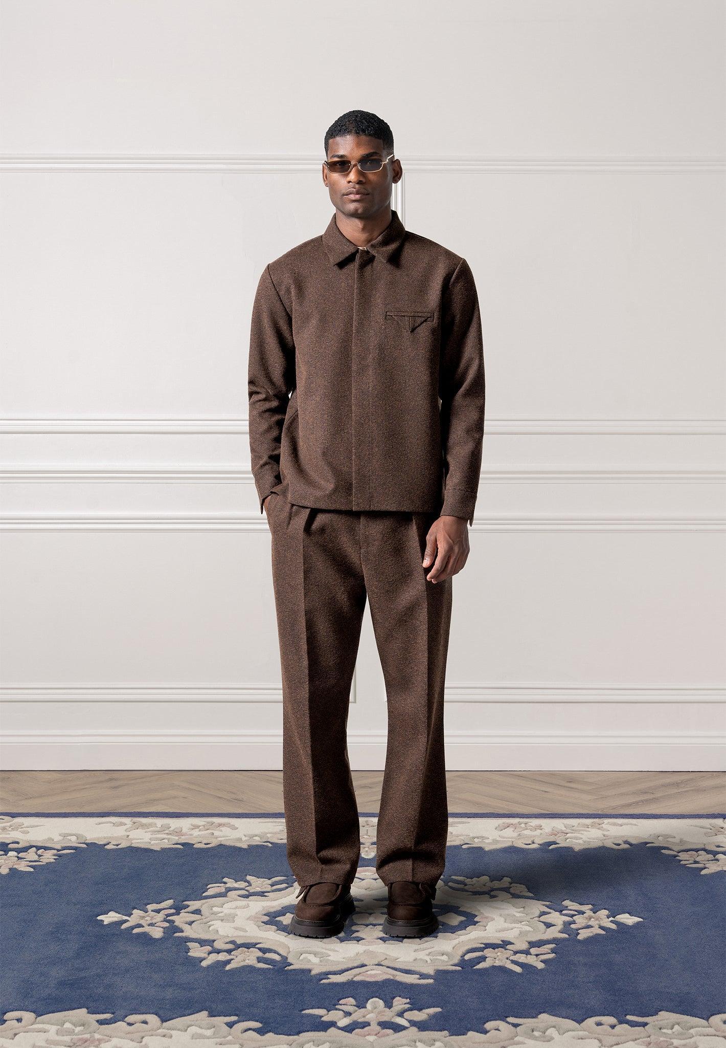 Melange Tailored Shirt with Triangle Pocket - Brown Male Product Image